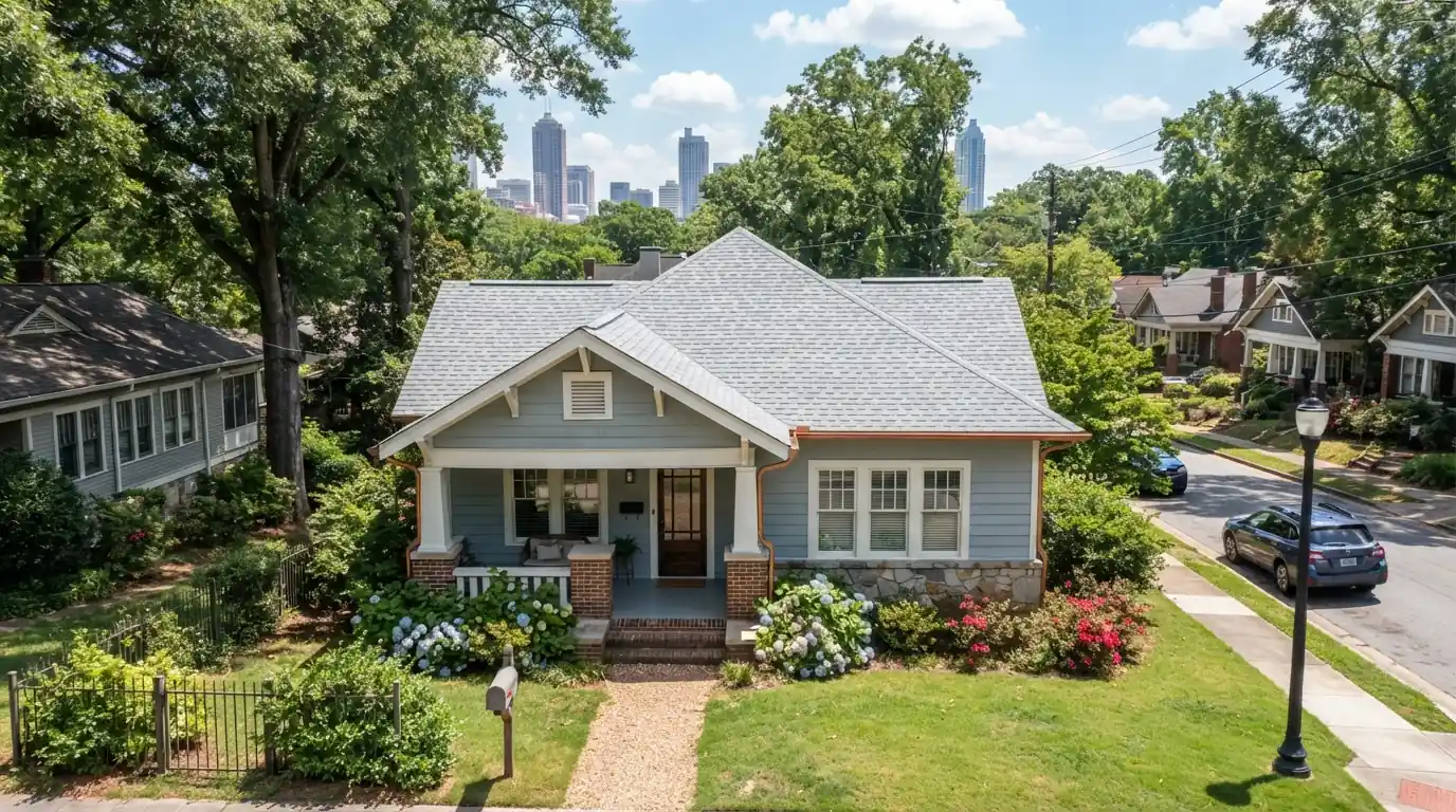 Cool-roof rated shingles on an intown Atlanta bungalow