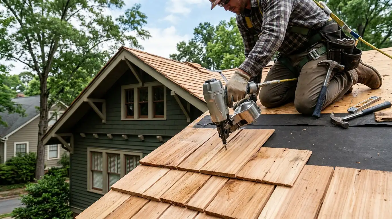 New cedar shake roof going onto a craftsman home north of Atlanta