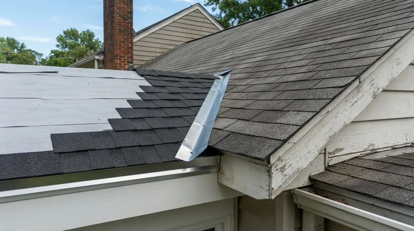 Addition roof being woven into an existing shingle roof