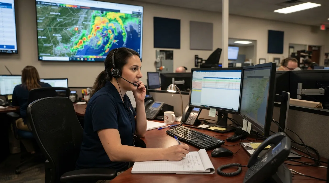 Dispatcher taking a roofing call at the service office