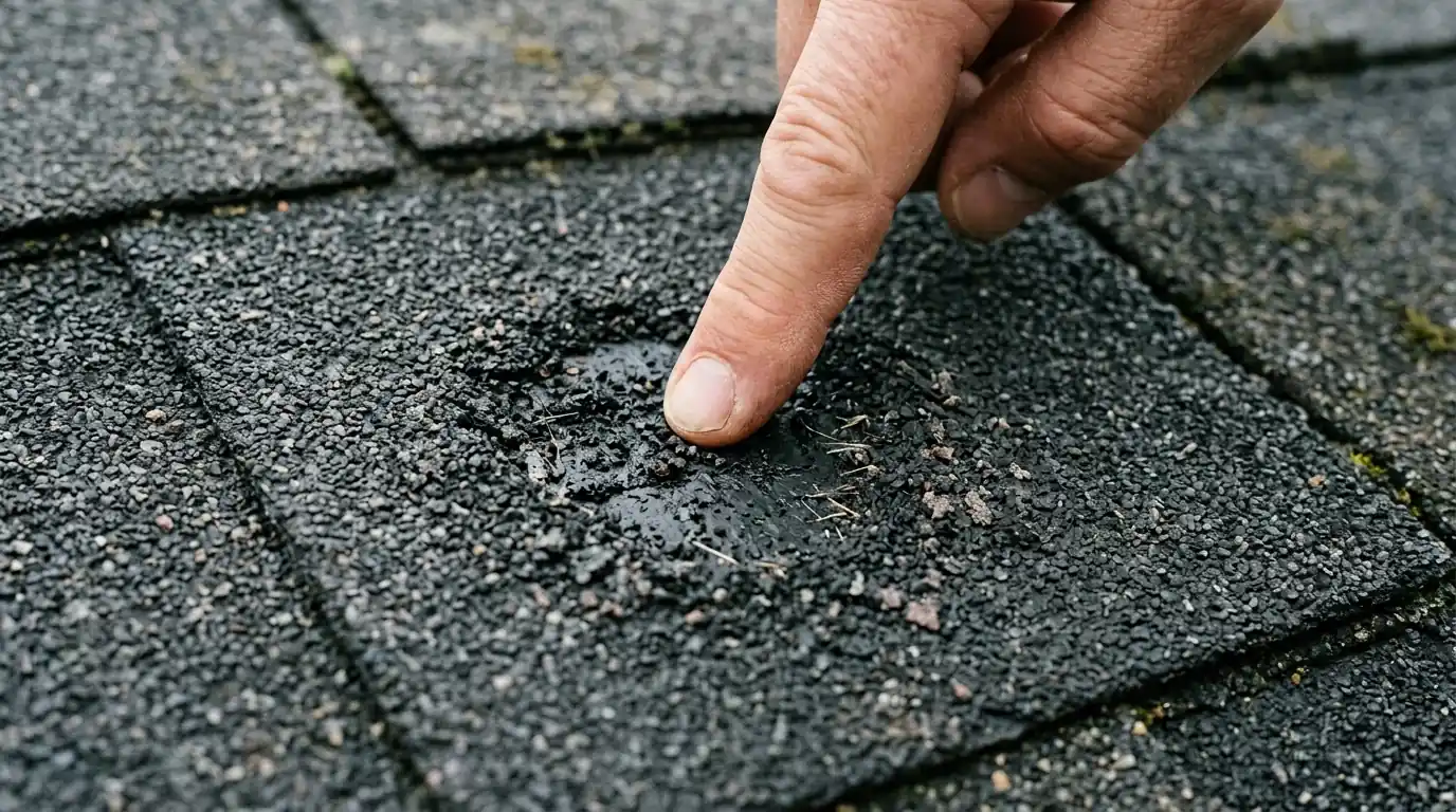 Hail bruise on an asphalt shingle