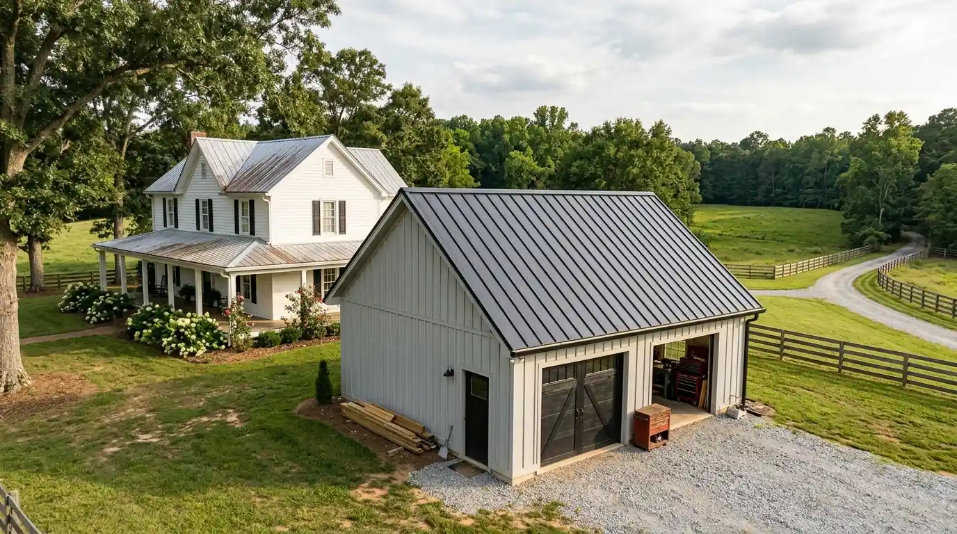 New metal roof on a detached garage workshop